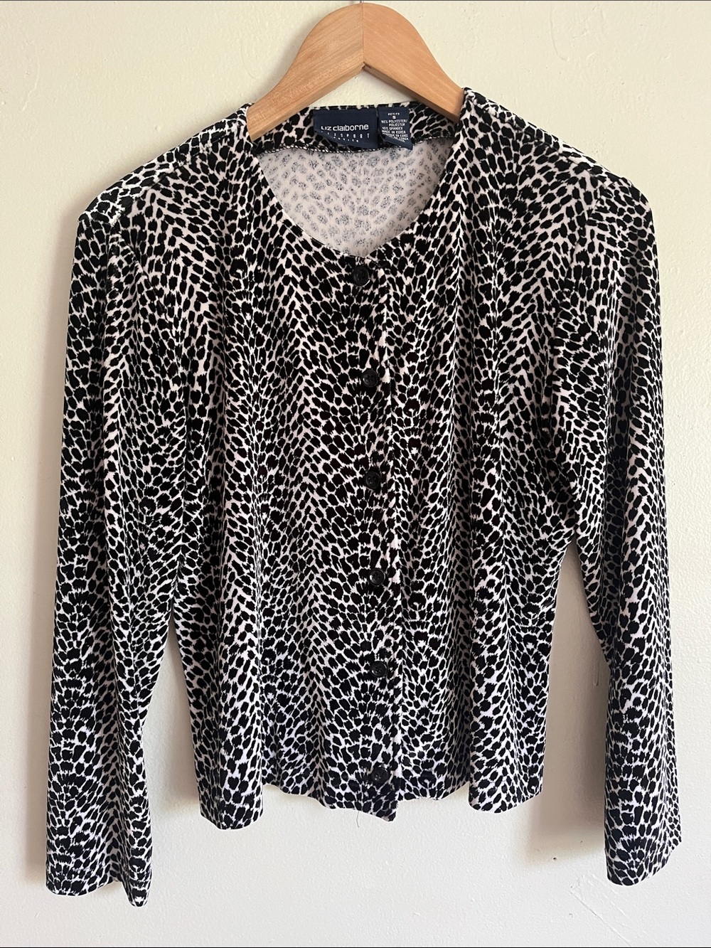 Liz Claiborne Black and White Animal Print Button-Down Top